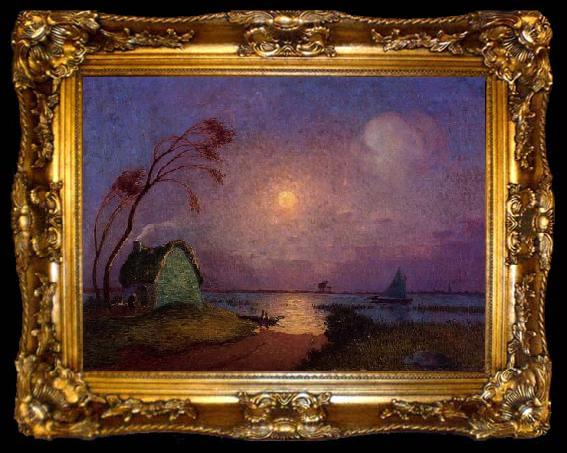 framed  unknow artist Cottage in the Moonlight in Briere, ta009-2